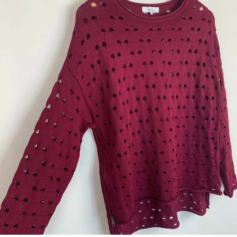 Parker red blouse zipper detail sexy sz L